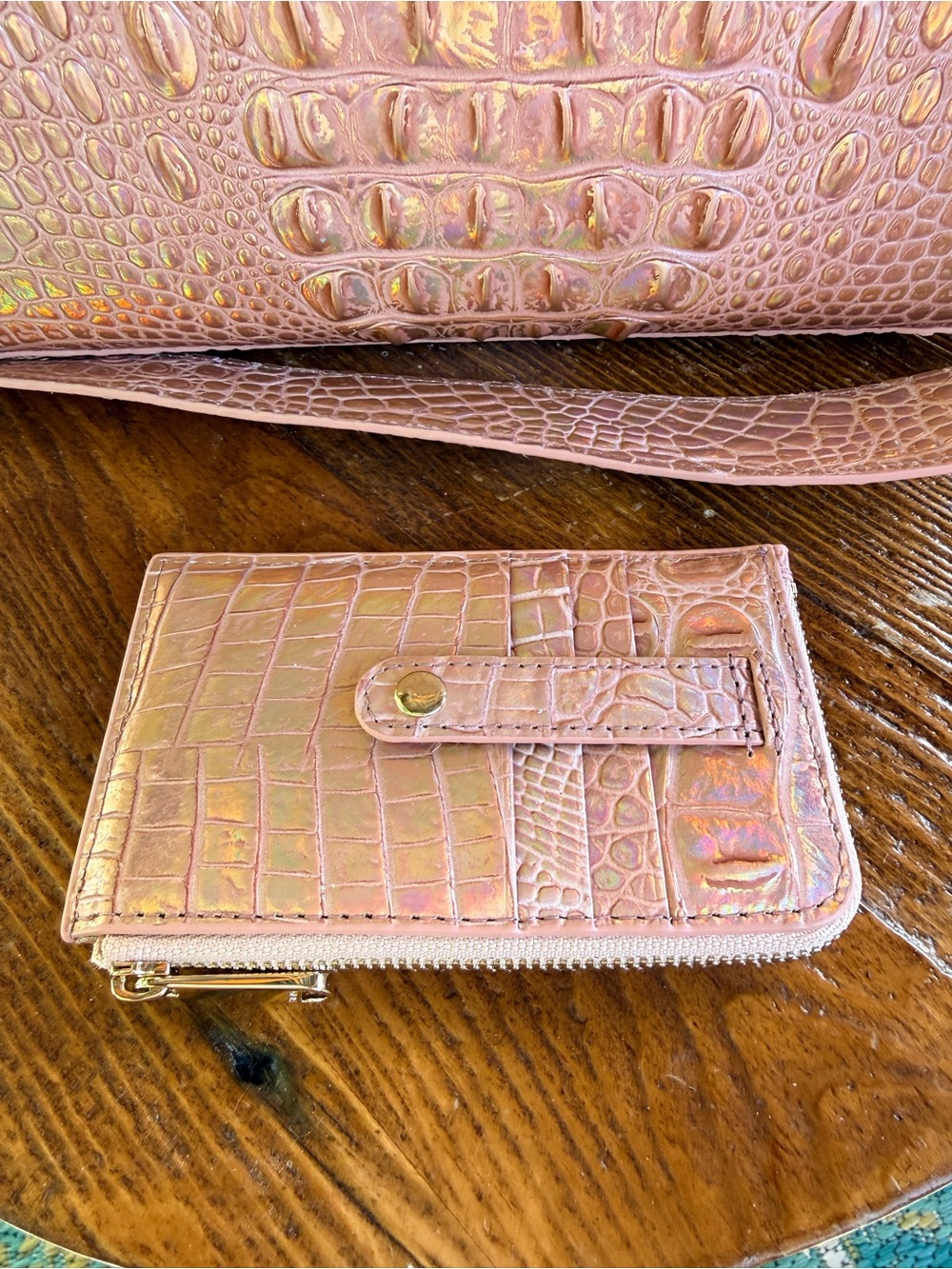 Brahmin Rose Gold Pink Croc-Embossed Satchel & Wallet Set - Picture 4 of 11